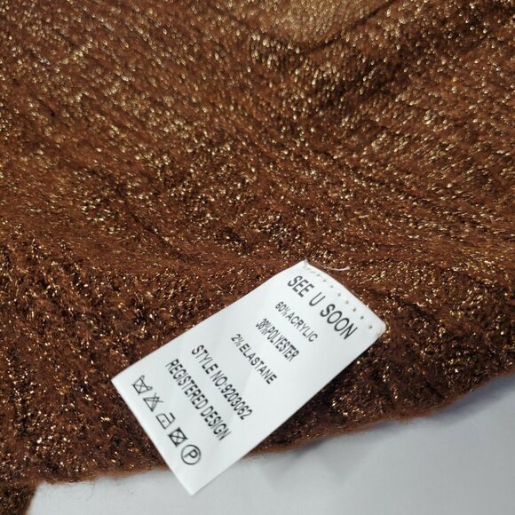 Small Oversized Cardigan Brown Metallic Festive Boho Pockets - Picture 6 of 9